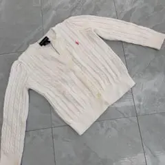 Ralph Lauren カーディガン ホワイト ケーブル編み コットン 刺繍