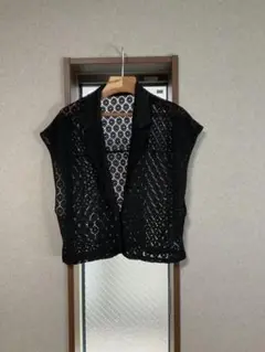 レース編み ブラック カーディガン