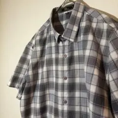 【個性派古着】KP men's グレー （薄いブルー）チェック 半袖シャツ XL