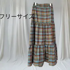チェック柄ティアードスカート フリーサイズ