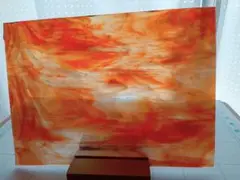 オレンジと赤のマーブルガラス A4サイズ