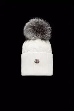 ホワイト Moncler ニットキャップ ポンポンキャップ ウール カシミア