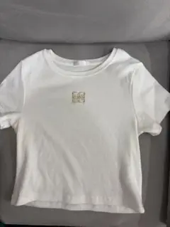 ホワイト　リブTシャツ 半袖 クロップシャツ