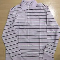 薄紫色ストライプ長袖ポロシャツ Lサイズ