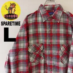 USA古着 SPARETIME　ネルシャツL90s　レッドグレー　チェック