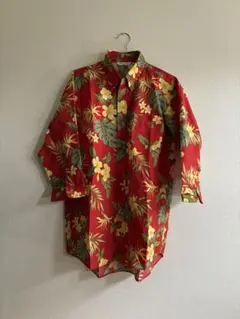 アロハシャツ 赤 フラワープリント