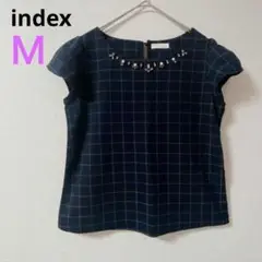 【インデックス】index カットソー　ブラウス　ビジュー　チェック　Ｍ