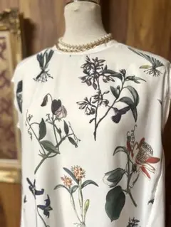 セレクトショップ購入　ボタニカル柄　半ノースリーブカットソー　M