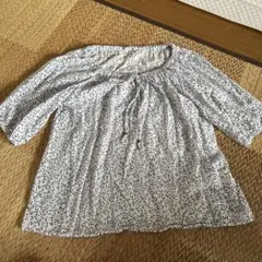 3can4on 花柄 五分袖ブラウス　青花　前リボン　半袖