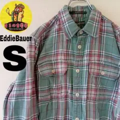 USA古着 EddieBauer　ヘビーネルシャツS90s　エメラルドグリーン