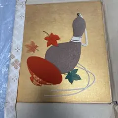 色紙　布貼り絵　ひょうたんと紅葉