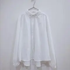 COLZA　長袖ブラウス　シャツ　Ｍ　ホワイト　オフィス　ビジュー　綺麗め