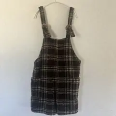 レディース　チェック柄ショートオーバーオール　秋冬