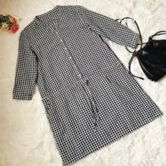 無印良品 ギンガムチェック 7分袖チュニック ゆったりSサイズ　綿✖️麻