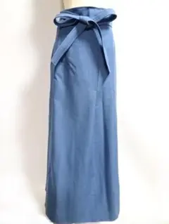 【美品】CELINEセリーヌロングスカート38ブルーウールモヘヤシルク