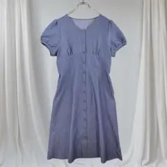【美品】N+ デニム風フレアワンピース 半袖 パフスリーブ 前ボタン Lサイズ