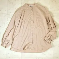 ユニクロ UNIQLO シャツ 長袖 M バンドカラー ストライプ ベージュ