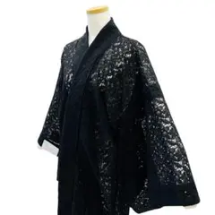 お買い得!新品 サンプル品!総レースの長羽織 黒色 単衣 単品 仕立て済み