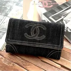 超美品 CHANEL ★大人気ライン デニム デカココ 折り財布★正規品