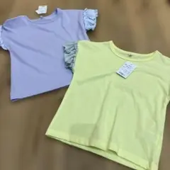 【145】西松屋 袖フリル付きTシャツ 100cm 薄紫色・黄色 半袖