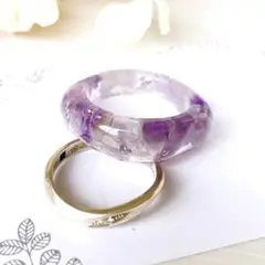 レジンリング　指輪　リング　天然石アメジスト　大人可愛い　金アレ対応　13号