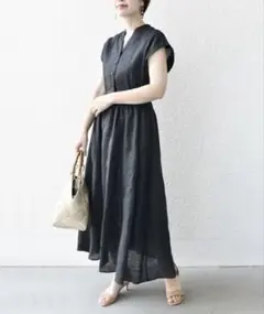 【美品】SHIPS　シップス　テレデランウエストギャザーワンピース　ブラック