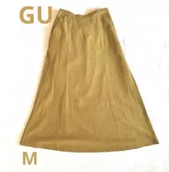 【値下げ】GUオリーブイエロー　フレアスカート サイドポケット付き　膝丈　黄色