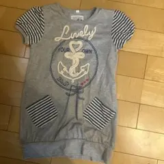 可愛い！グレーのアンカー刺繍チュニック 150サイズ