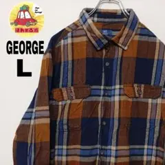 USA古着 GEORGE ネルシャツ　L ブラウン　ネイビー　チェック