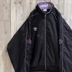 90s adidas トラックジャケット デサント 刺繍 ナイロン 黒×紫