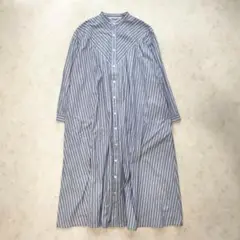 22ss美品　グランマママドーター　シャツワンピース　バンドカラー　ストライプ
