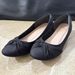 パンプス　ブラック　リボン　24.5ヒール高さ3.5cm シューズ