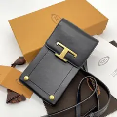 【極美品】トッズ タイムレス スマホショルダー 黒 レザー T金具 クロスボディ