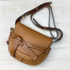 本革リボンデザイン ショルダーバッグ キャメルブラウン