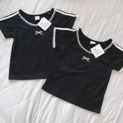 【新品未使用】半袖リボン黒色 Tシャツ 110サイズ女の子双子