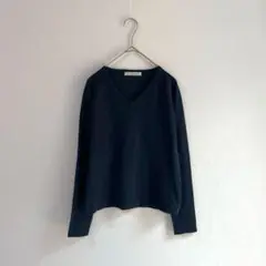 3268【エスピエ】ニット　セーター　長袖　Ｍ　ネイビー　Vネック　大人清楚