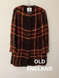 オールドイングランド ノーカラーコート ツイード OLD ENGLAND