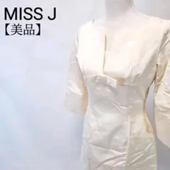 【美品】MISS J　7部袖　Vネック　リボン付　シフトラインワンピース