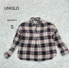 【UNIQLO】チェックシャツ S長袖 綿100 プルオーバー Vネック 秋冬