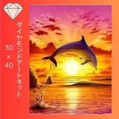 ダイヤモンドアート　キット　イルカ　夕日　ラウンド　３０×４０ E-DA33