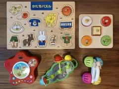 木製パズルとおもちゃ5点セット　0歳〜１歳
