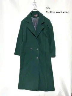 90s ロシア製 メルトンウールチェスターコート 緑 デザイン古着