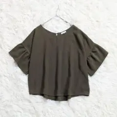 マウスバレー ブラウス カットソー 袖フレア ショート丈 とろみ M 防シワ