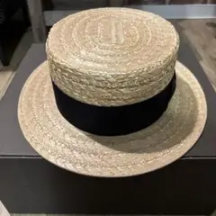 GINZA TORAYA ストローボートハット ベージュと黒　カンカン帽