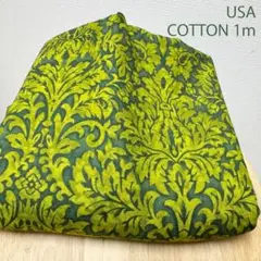 【オークション】USAコットン★アラベスク植物柄の生地はぎれ布1ｍ緑グリーンティ