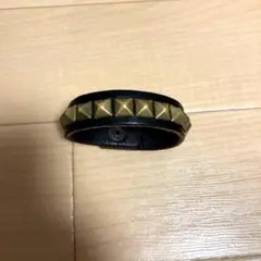 ヴィンテージ ロカビリー ブラックレザーバングル スタッズ装飾 約23cm
