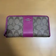 COACH 長財布 グレー ピンク
