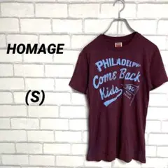 入手困難　HOMAGE オマージュ　プリントTシャツ えんじ　ワインレッド　S
