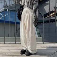 ウエストゴムナイロンワイドパンツ