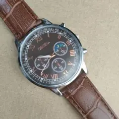 美品.GENEVAレザー クオーツ時計